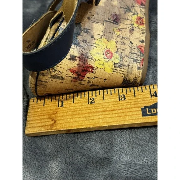 b.o.c Shoes Womens Size 10 Blue Floral Cork Wedge Sandals Comfort Strappy Summer - Picture 12 of 14